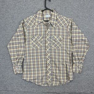 Vintage‎ 70s Permanent Press KMart Western Pearl Snap Shirt Mens L Plaid vintage